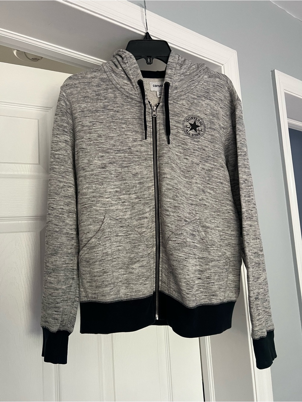 Converse Youth Heather Gray Zip Hoodie with Black Trim
